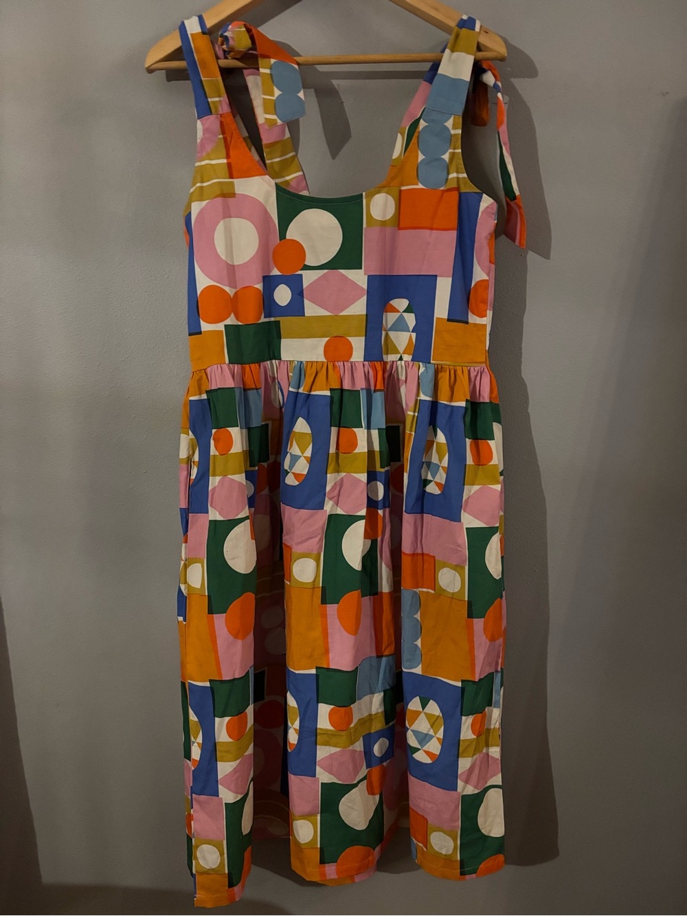 Geometric Tie-Shoulder Midi Dress in Pink, Blue, Green, Yellow, Orange - Picture 11 of 11